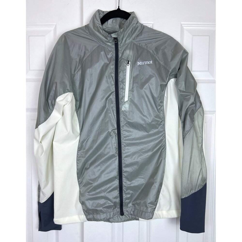 Marmot Jacket Women's Gray White Colorblock Moisture Wicking Track Windbreaker L